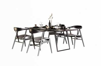 现代实木餐桌椅组合3D模型下载